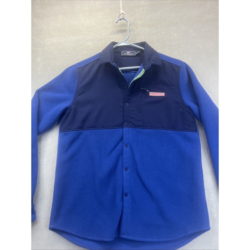 Vineyard Vines Men Size M Shirt Snap Down Top Shacket Blue Black Fleece Jacket